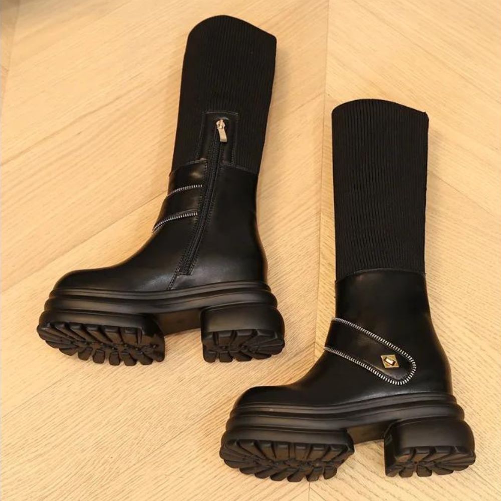 Amelie - Kniehohe Stiefel mit Plateau und klobigem Absatz