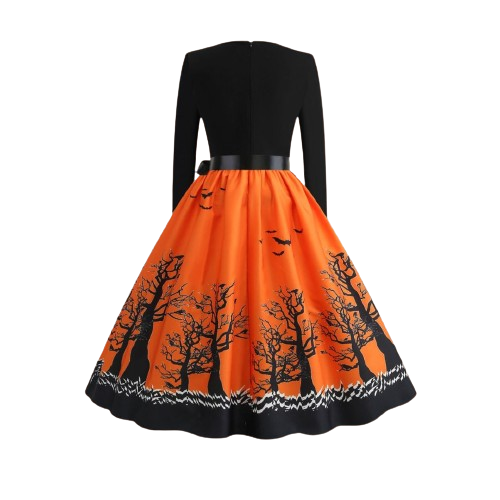 Marcella - Halloween-Kleid mit vollem Rock und Silhouetten-Druck