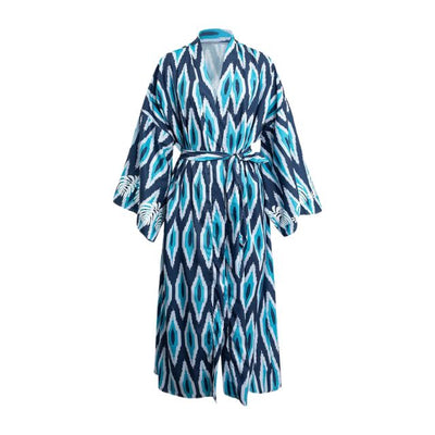 Azura - Kimono-Robe mit Ikat-Druck und Bindegürte