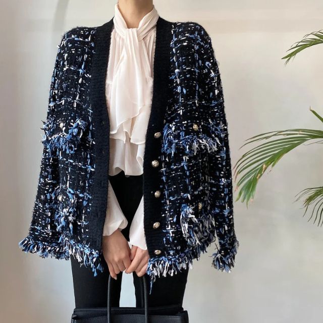 Bianca - Markanter Tweed-Blazer mit Fransenkanten