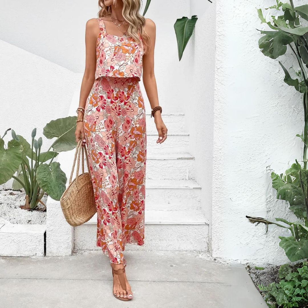 Liliana - Ärmelloser Jumpsuit mit Blumendruck und weitem Bein