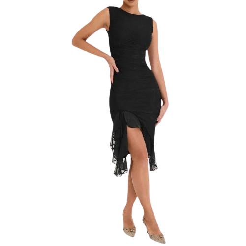 Amelia - Gerafftes Kleid mit asymmetrischem Saum