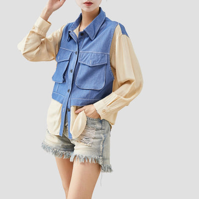 Riley - Modisches Denim Spliced Shirt mit Fake-Zweiteiler-Look