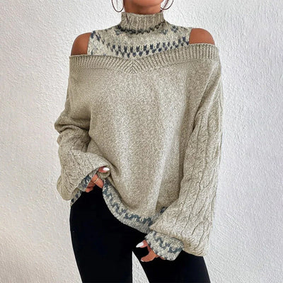 Felicity - Pullover mit freien Schultern und Zopfmuster-Turtleneck