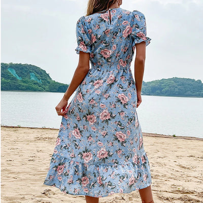 Olivia - Florales Midikleid mit Puffärmeln