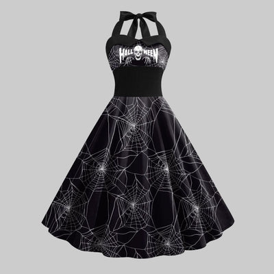 Esmeralda - Halloween Motiv-Halterkleid mit Netz-Overlay