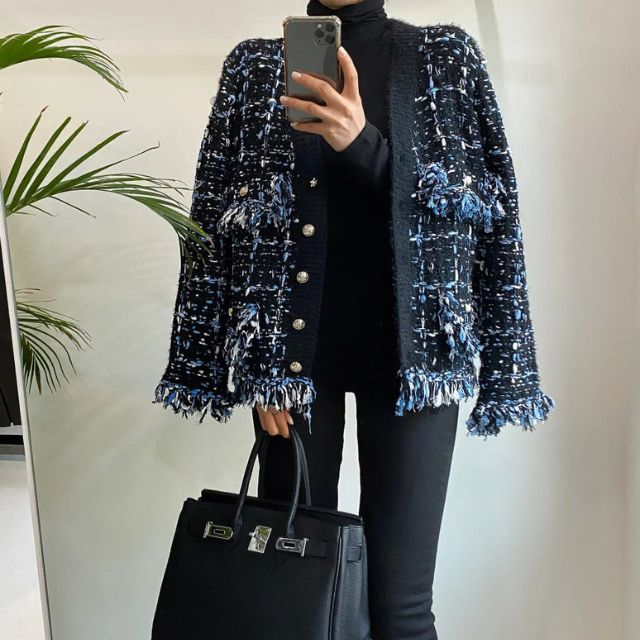 Bianca - Markanter Tweed-Blazer mit Fransenkanten