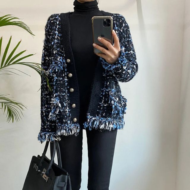 Bianca - Markanter Tweed-Blazer mit Fransenkanten