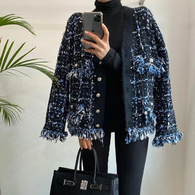 Bianca - Markanter Tweed-Blazer mit Fransenkanten