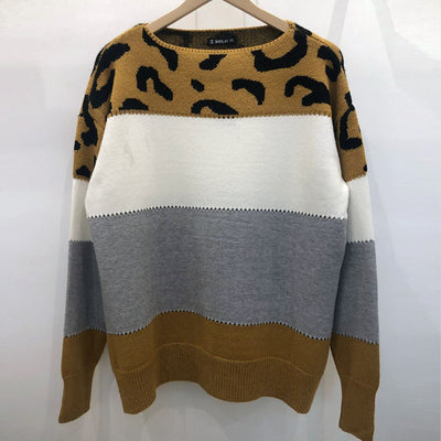 Vivian - Auffälliger Pullover mit Leopardenmuster und Farbblock