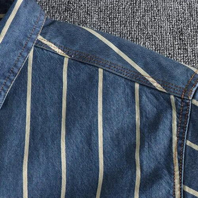 Logan - Gestreifte Denim-Hemdjacke mit aufgesetzten Taschen