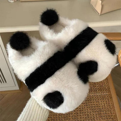 Pandora - Plüsch-Panda-Hausschuhe mit weichen Riemen