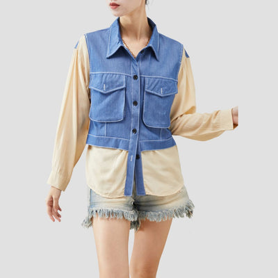 Riley - Modisches Denim Spliced Shirt mit Fake-Zweiteiler-Look