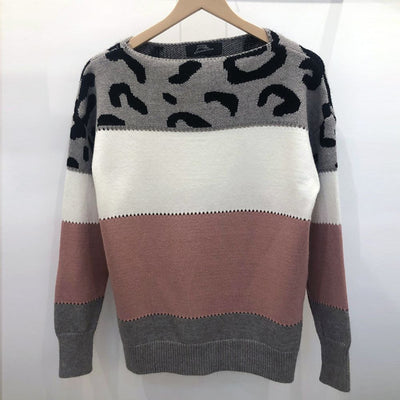 Vivian - Auffälliger Pullover mit Leopardenmuster und Farbblock