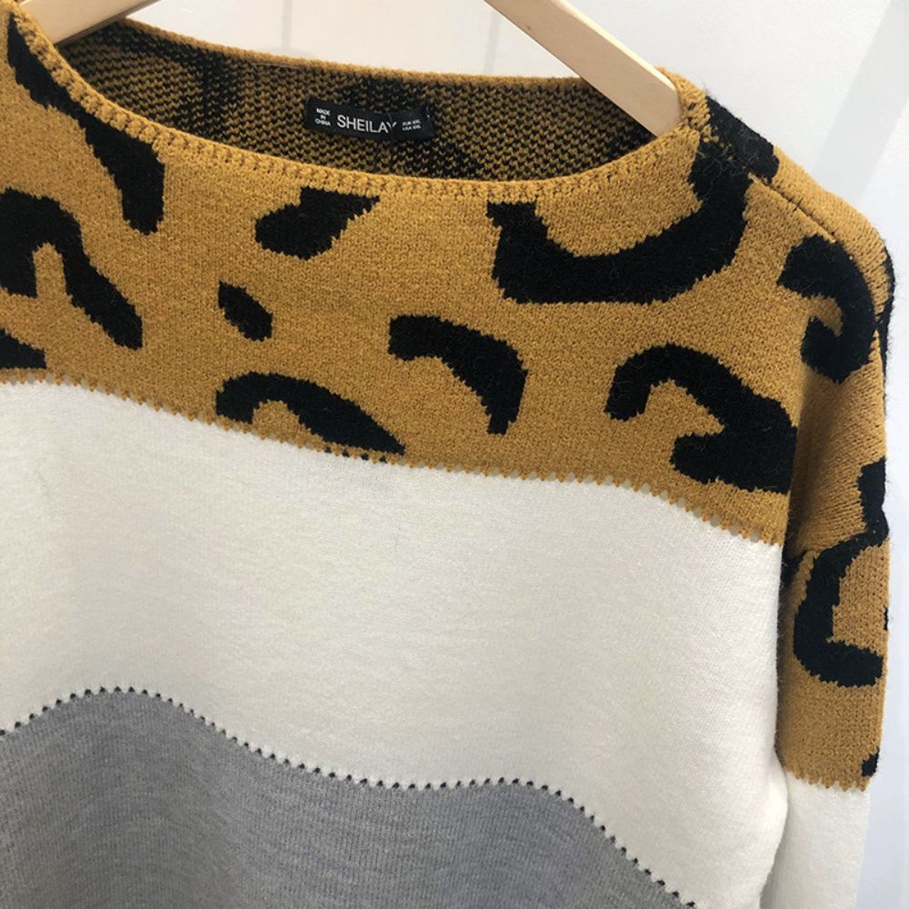 Vivian - Auffälliger Pullover mit Leopardenmuster und Farbblock