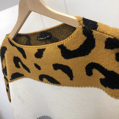 Vivian - Auffälliger Pullover mit Leopardenmuster und Farbblock