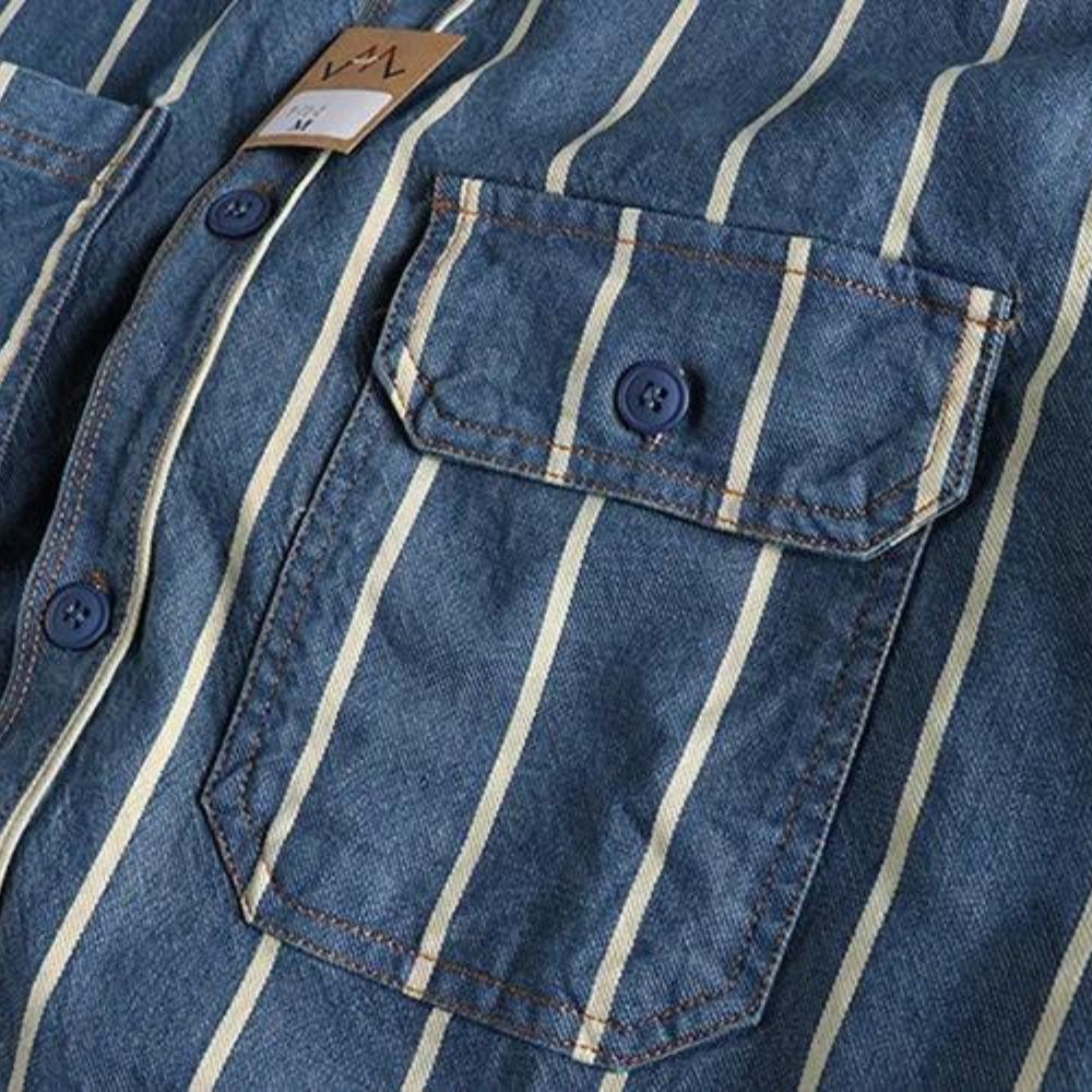 Logan - Gestreifte Denim-Hemdjacke mit aufgesetzten Taschen