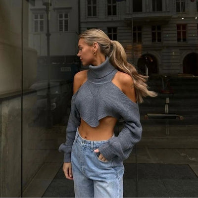 Harper - Schulterfreier Crop-Pullover mit Rollkragen