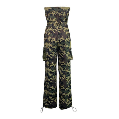 Carmen - Trägerloser Tarnmuster-Cargo-Jumpsuit