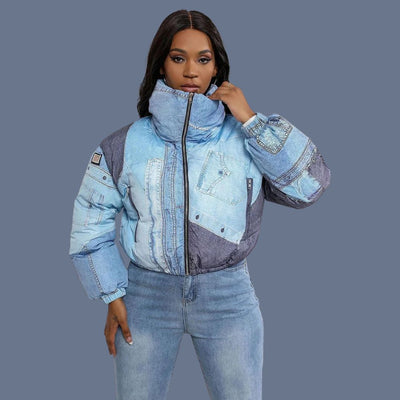 Nidalee - Steppjacke mit Jeans-Patchwork