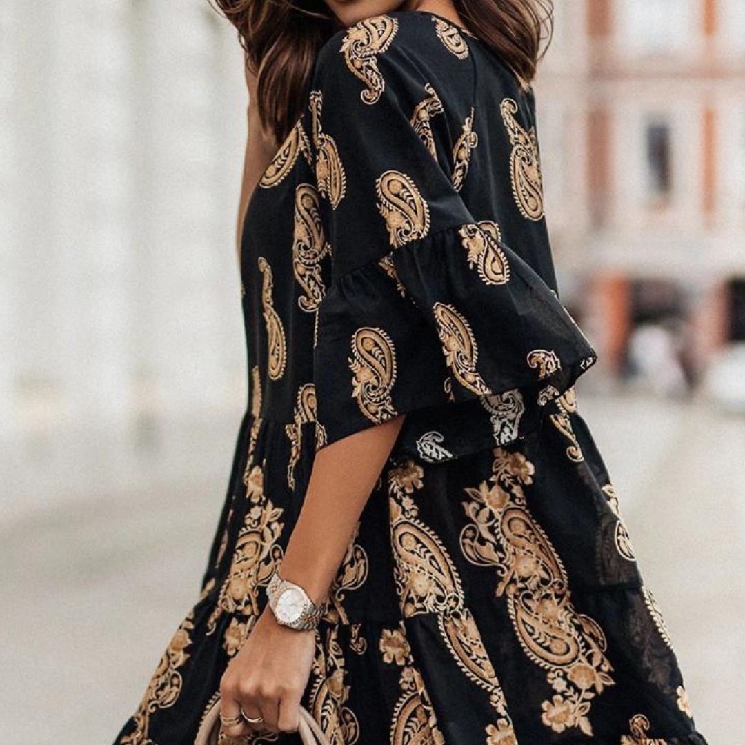 Alexa - Boho-Kleid mit Paisley-Print und Volantärmeln