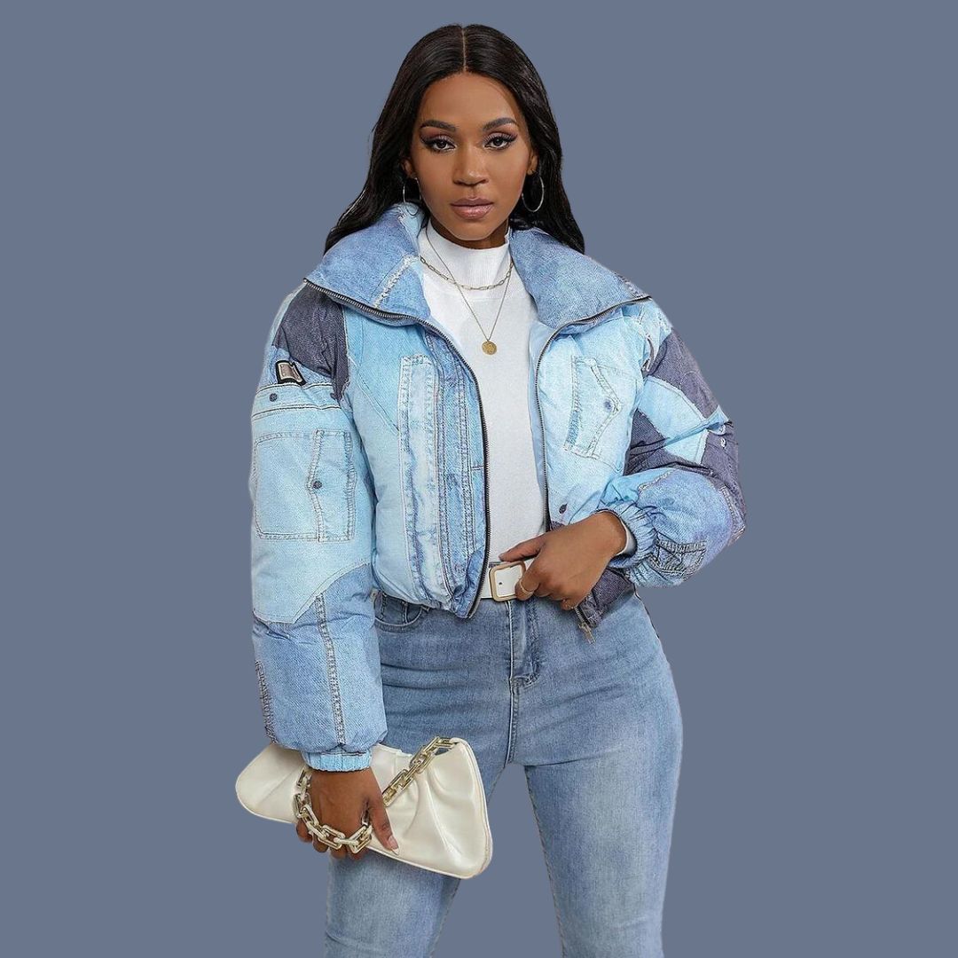 Nidalee - Steppjacke mit Jeans-Patchwork