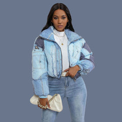 Nidalee - Steppjacke mit Jeans-Patchwork