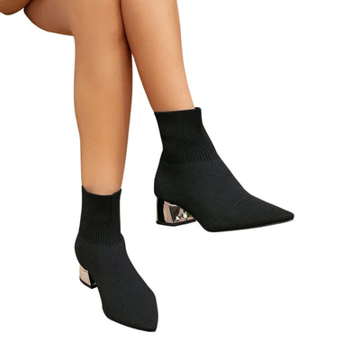 Ava - Elegante Socken-Stiefeletten mit Metallabsatz