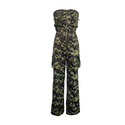 Carmen - Trägerloser Tarnmuster-Cargo-Jumpsuit