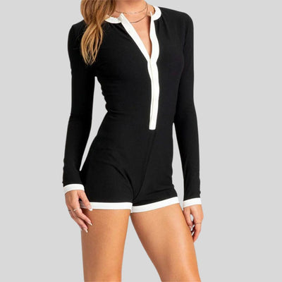 Zara - Langärmliger Playsuit mit Kontrastbesatz und Knopfleiste