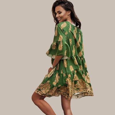 Alexa - Boho-Kleid mit Paisley-Print und Volantärmeln