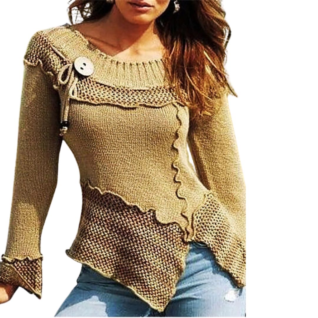 Isla - Asymmetrischer Strickpullover mit Kontrastsaum