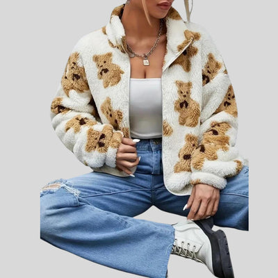 Bianca - Gemütlicher Fleece-Kapuzenpullover mit Teddybär-Print