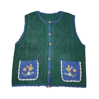 Waverly - Whimsical Knit Vest with Embroidered Pockets