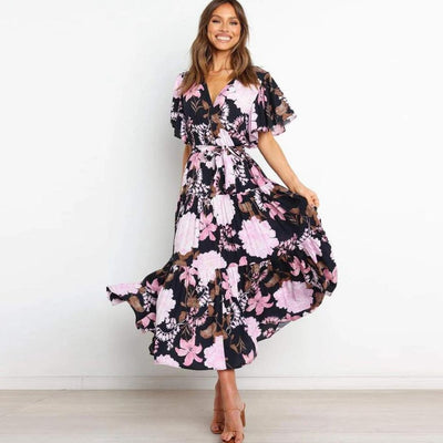 Aria - Florales Wickelkleid in Midilänge mit Flatterärmeln