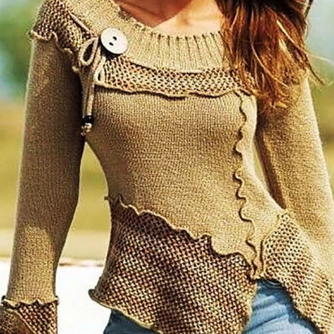 Isla - Asymmetrischer Strickpullover mit Kontrastsaum