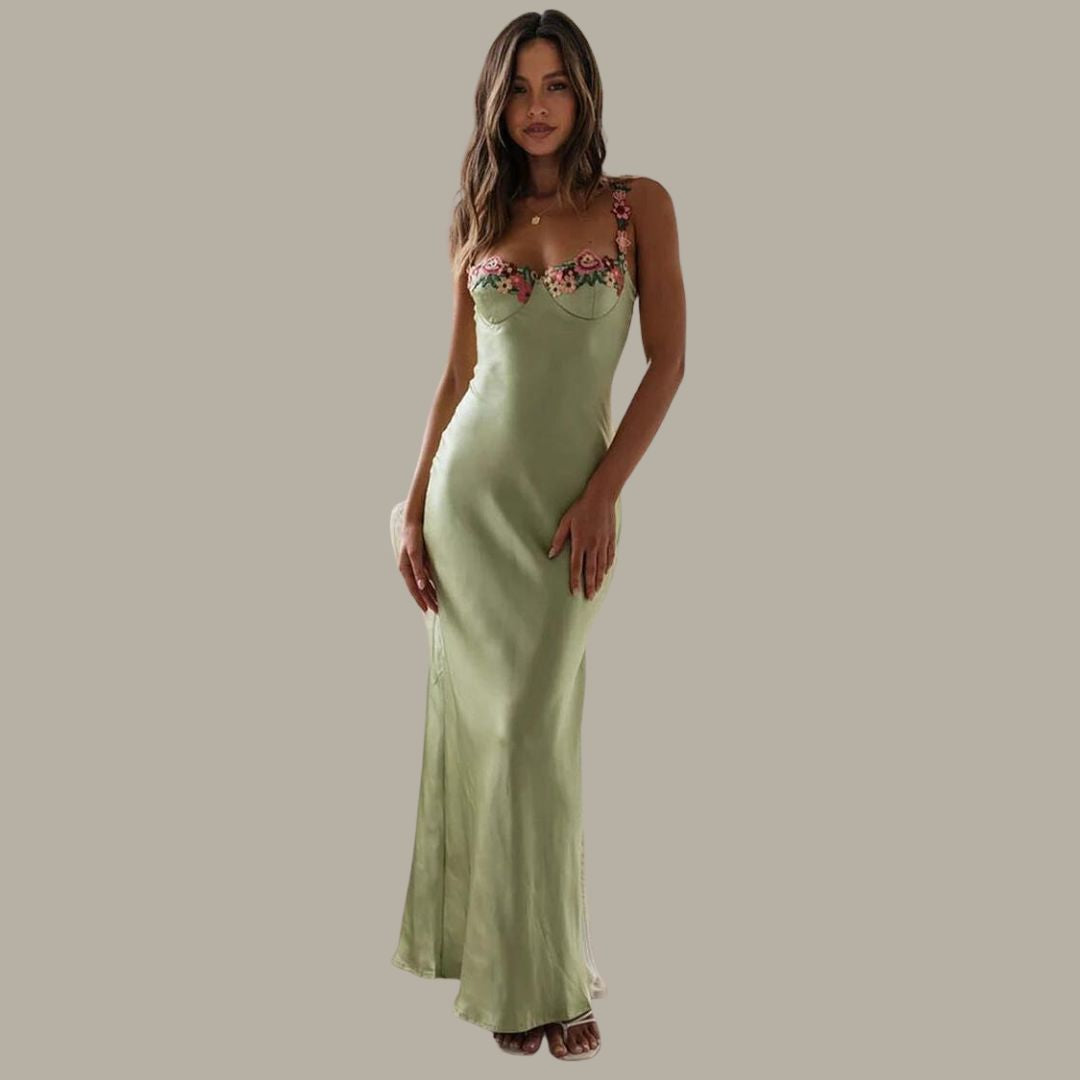 grünes Satin Slip kleid Vorderansicht