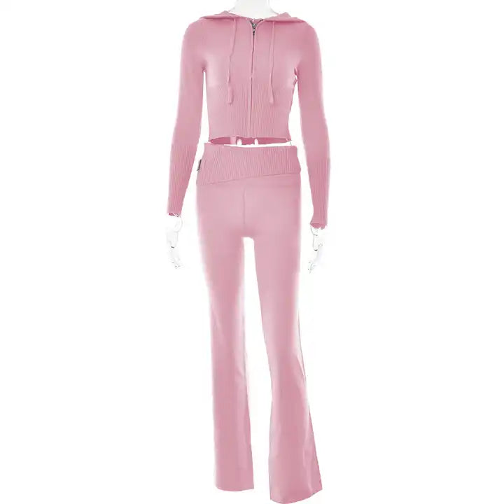 Arabella - Elegantes Geripptes Loungewear-Set mit Kapuzenjacke und ausgestellten Hosen