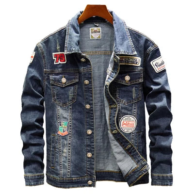 Randy - Vintage Denimjacke mit Patchwork und Knopfverschluss