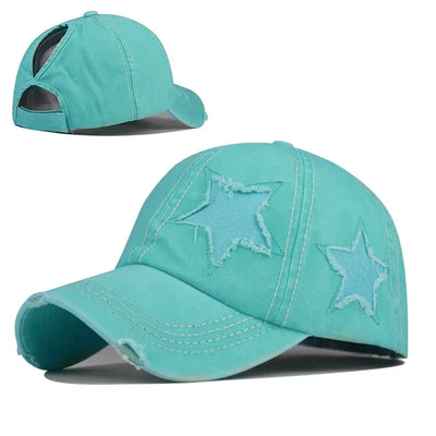 Star - Zerrissene Denim-Baseballkappen mit Sternapplikation