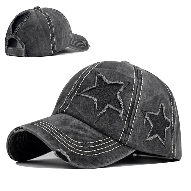 Star - Zerrissene Denim-Baseballkappen mit Sternapplikation