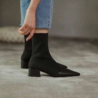 Brielle - Schicker Socken-Stiefel mit Lederspitze