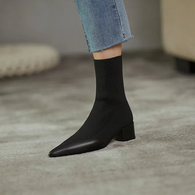 Brielle - Schicker Socken-Stiefel mit Lederspitze