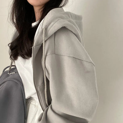 Grace - Cropped Hoodie mit asymmetrischem Reißverschluss