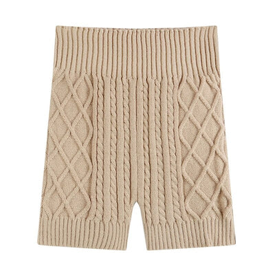 Sienna - Gestrickte Shorts mit hohem Bund und Zopfmuster