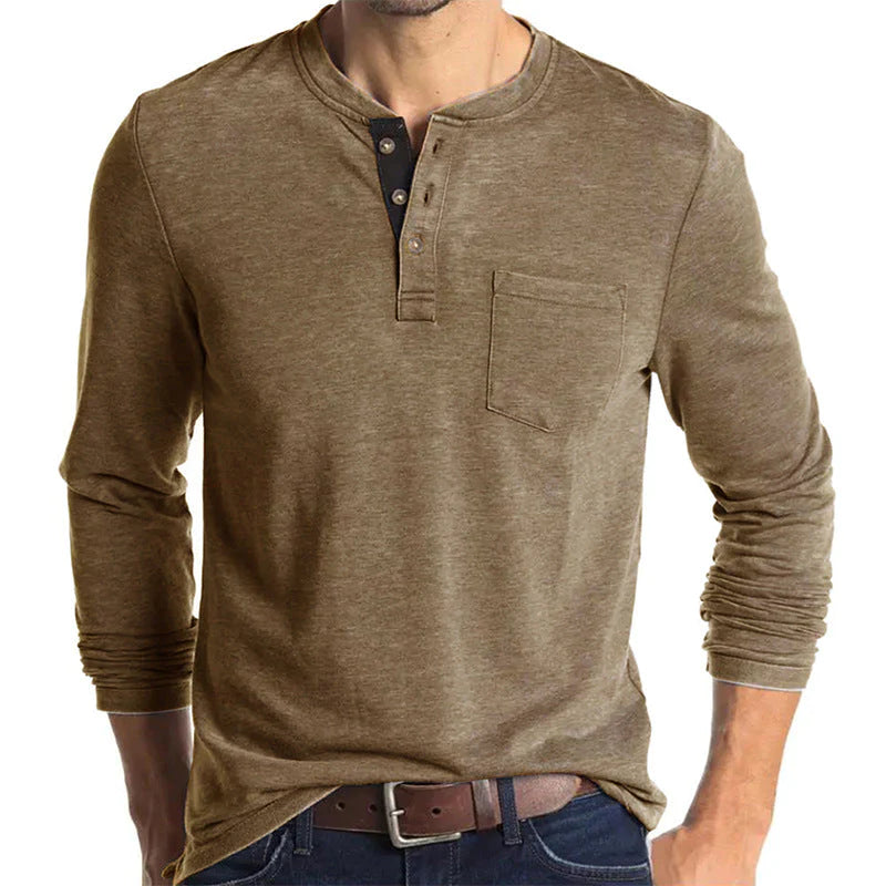 Denzel - Lässiges Henley-Langarmshirt mit Tasche