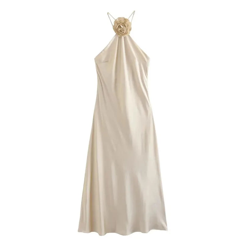 Grace - Satin-Midikleid mit seitlichem Blumendetail