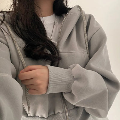 Grace - Cropped Hoodie mit asymmetrischem Reißverschluss