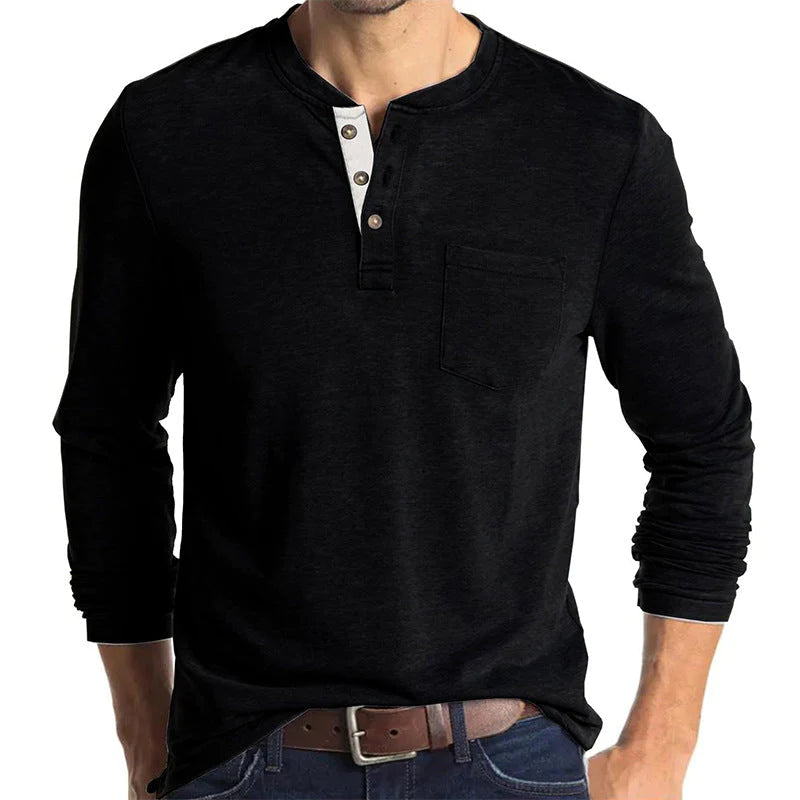 Denzel - Lässiges Henley-Langarmshirt mit Tasche