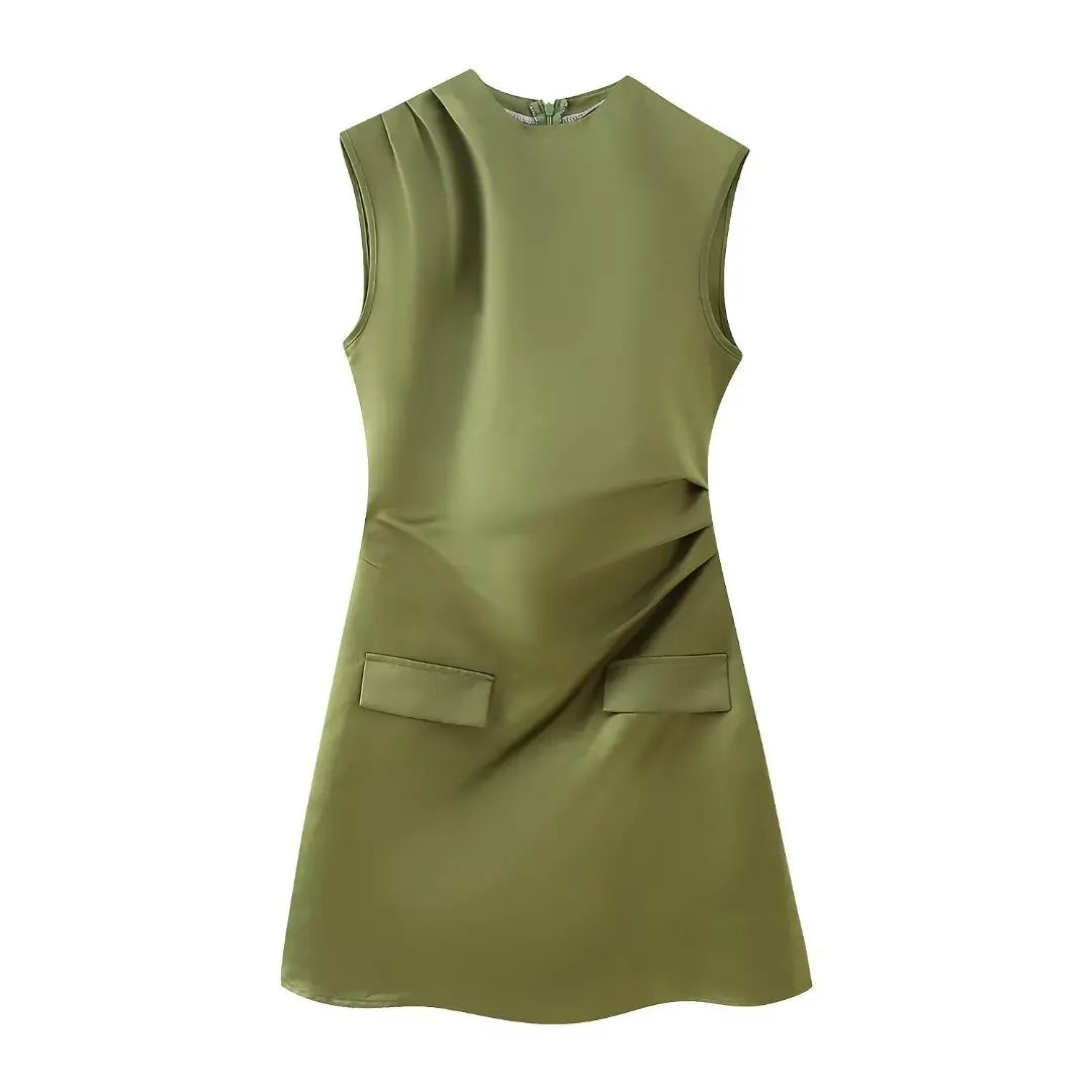 Verdancia - Elegantes Satin-Minikleid mit Stehkragen